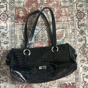 Elegant Black Crocodile-Embossed Handbag
